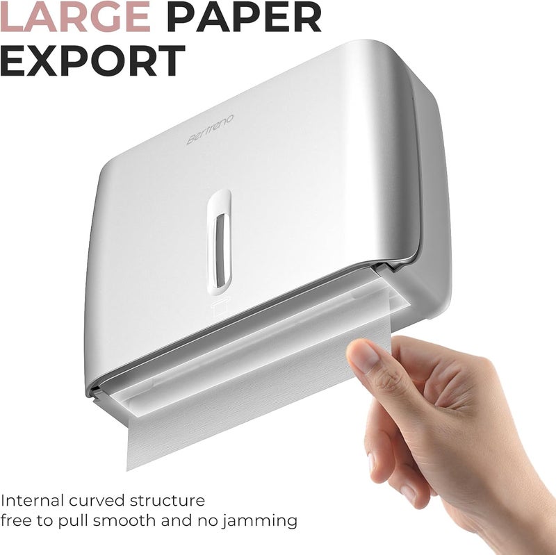 Bertreno Commercial Paper Towel Dispenser Wall Mount Paper Hand Towel Dispenser Large Capacity 200 Multifold/Trifold/C Fold Paper Towel Dispenser Bathroom Adhesive Tissue Dispenser （Silver） - Image 5